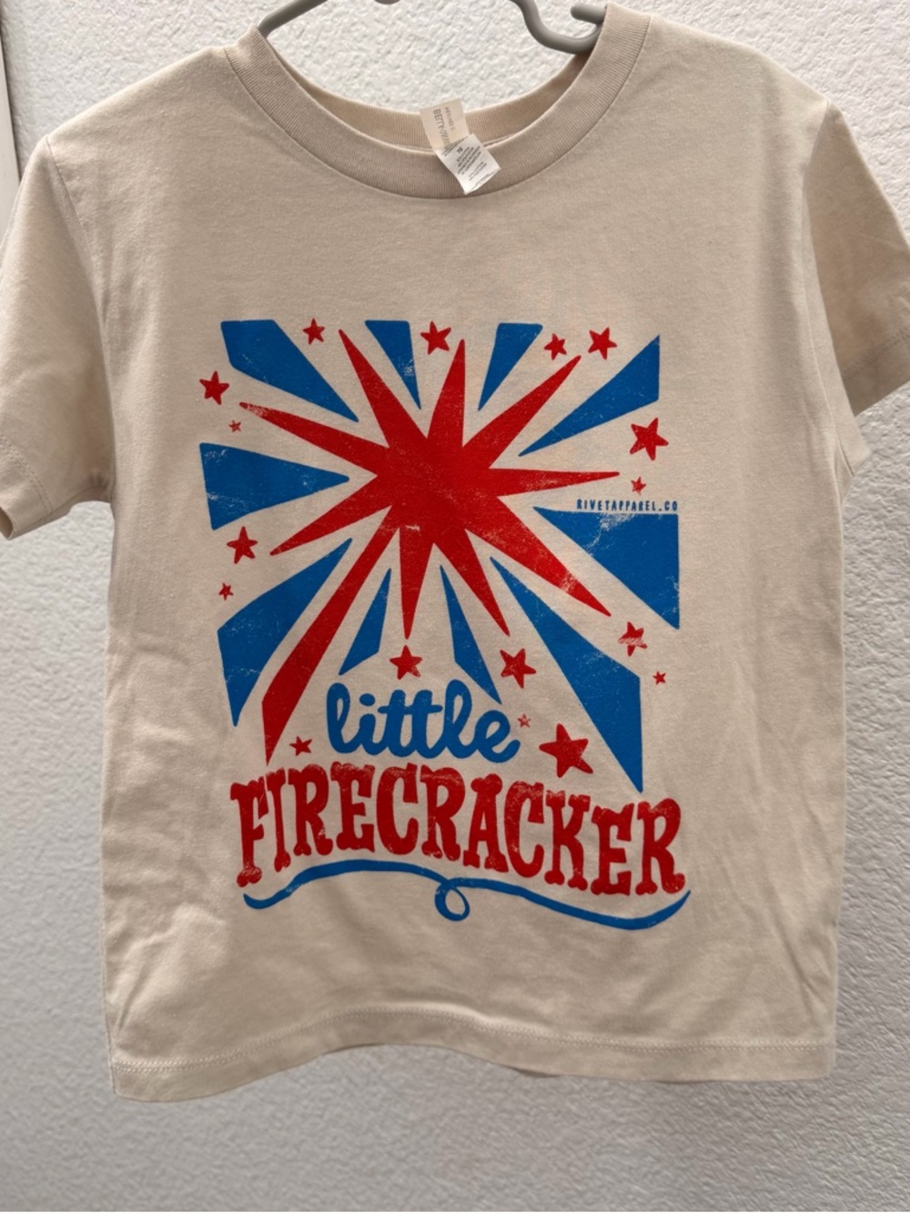 Little Firecracker Kids Graphic Tee - Beige with Red & Blue